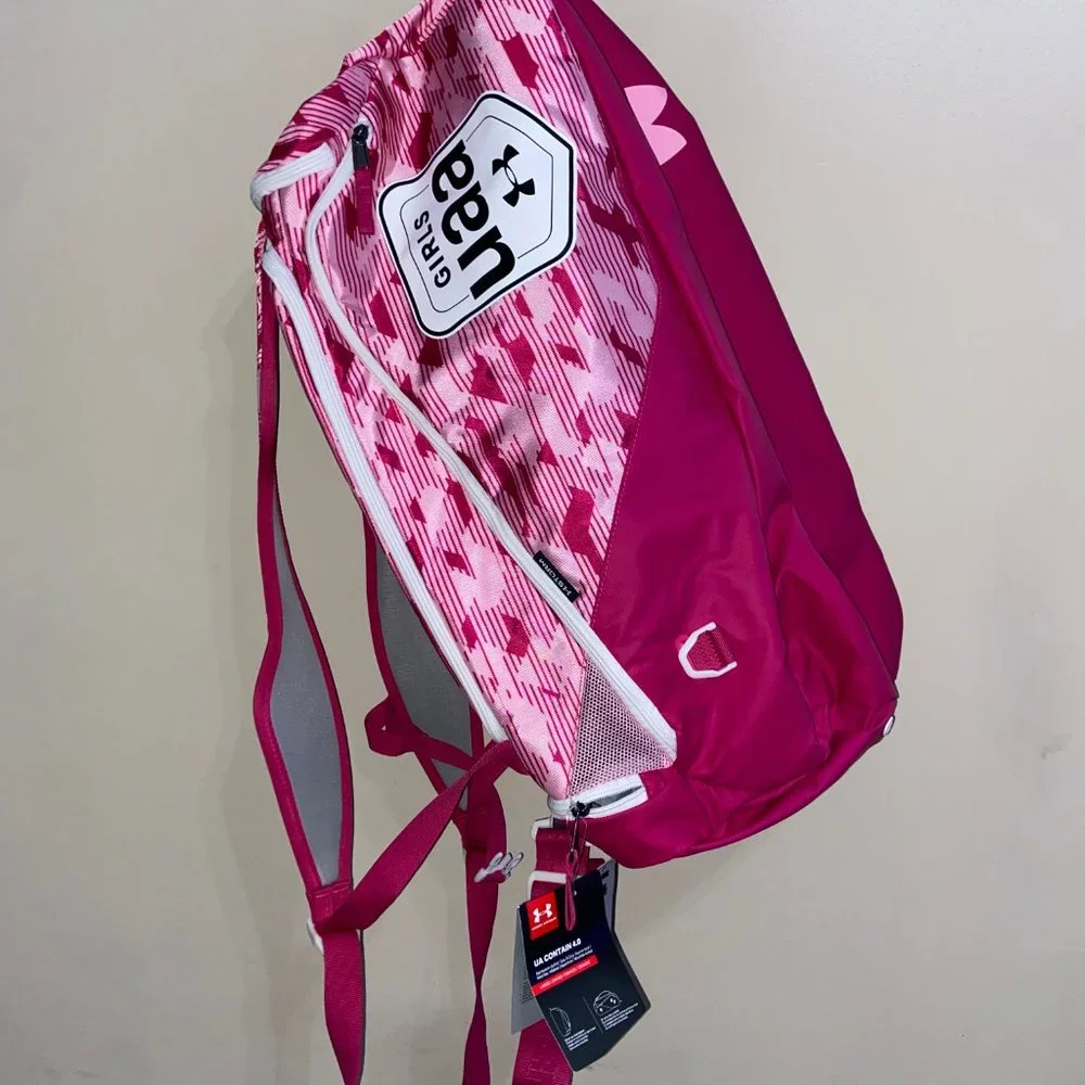 Under Armour UA UAA Grils Contain 4.0 Backpack Duffle Bag Pink Basketball EYBL
